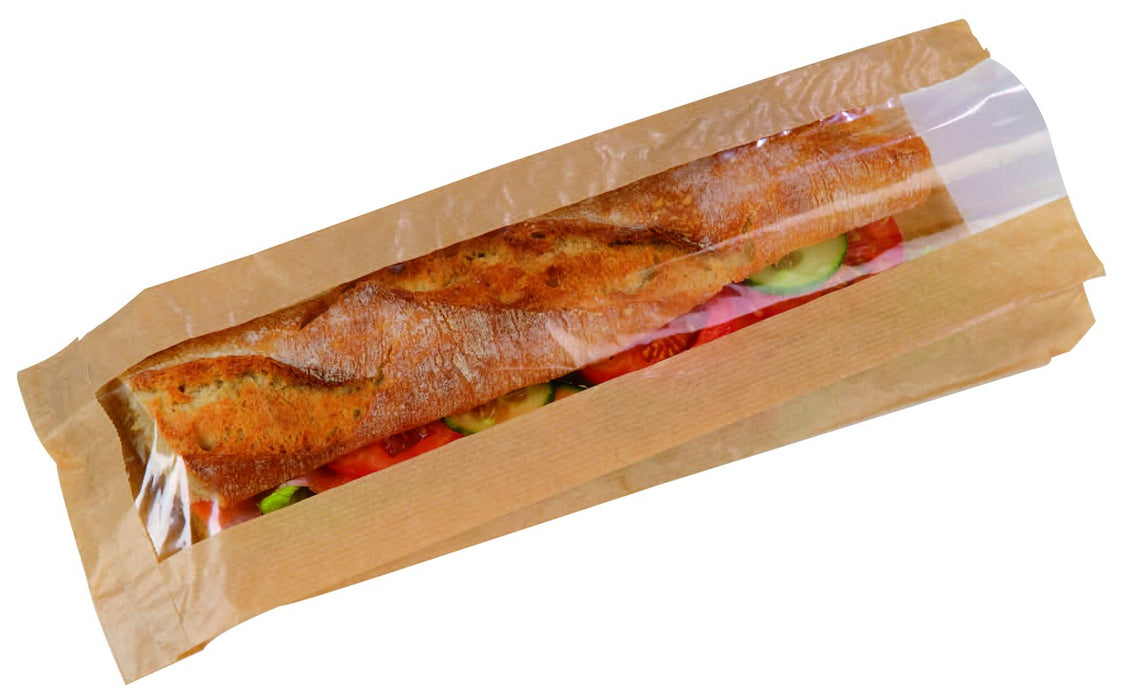 Bolsa papel kraft con ventana para bocadillo 120x40mm A340mm - 1000Uds