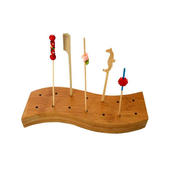 Soporte de bambú para pinchos en forma de ola con 14 agujeros 160x65mm A20mm - 10Uds