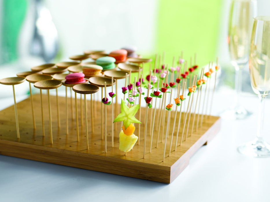 Soporte rectangular de bambú para 120 pinchos 300x250mm A23mm - 1Uds