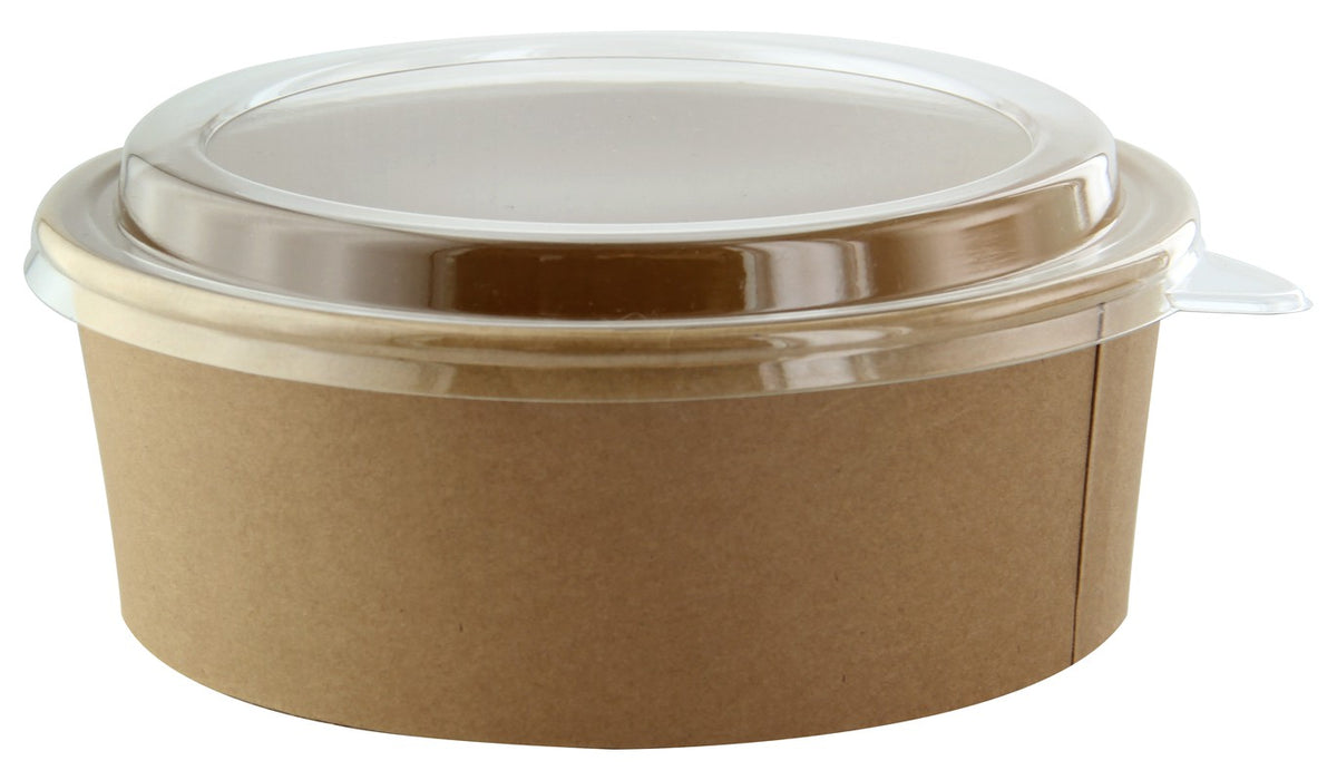 Combo Ensaladera redonda cartón kraft BUCKATY con tapa PET 1200ml Ø185mm A65mm - 25Uds
