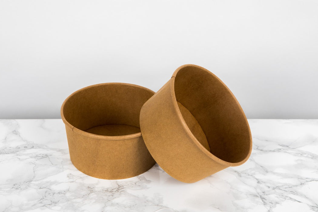 Combo Ensaladera redonda cartón kraft BUCKATY con tapa PET 1200ml Ø185mm A65mm - 25Uds