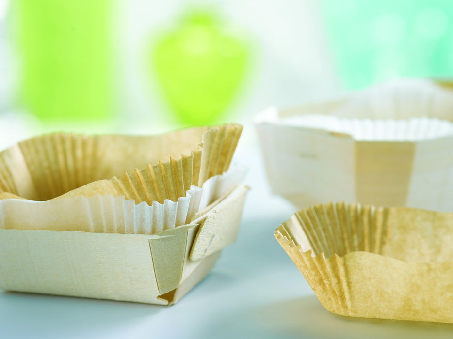 Molde de cocción rectangular exterior de madera y molde de papel interior 600ml 185x80mm A40mm - 25Uds