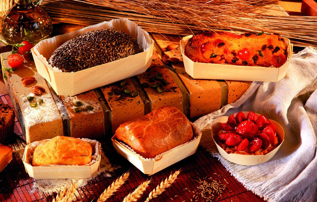 Molde de cocción rectangular exterior de madera y molde de papel interior 600ml 185x80mm A40mm - 25Uds