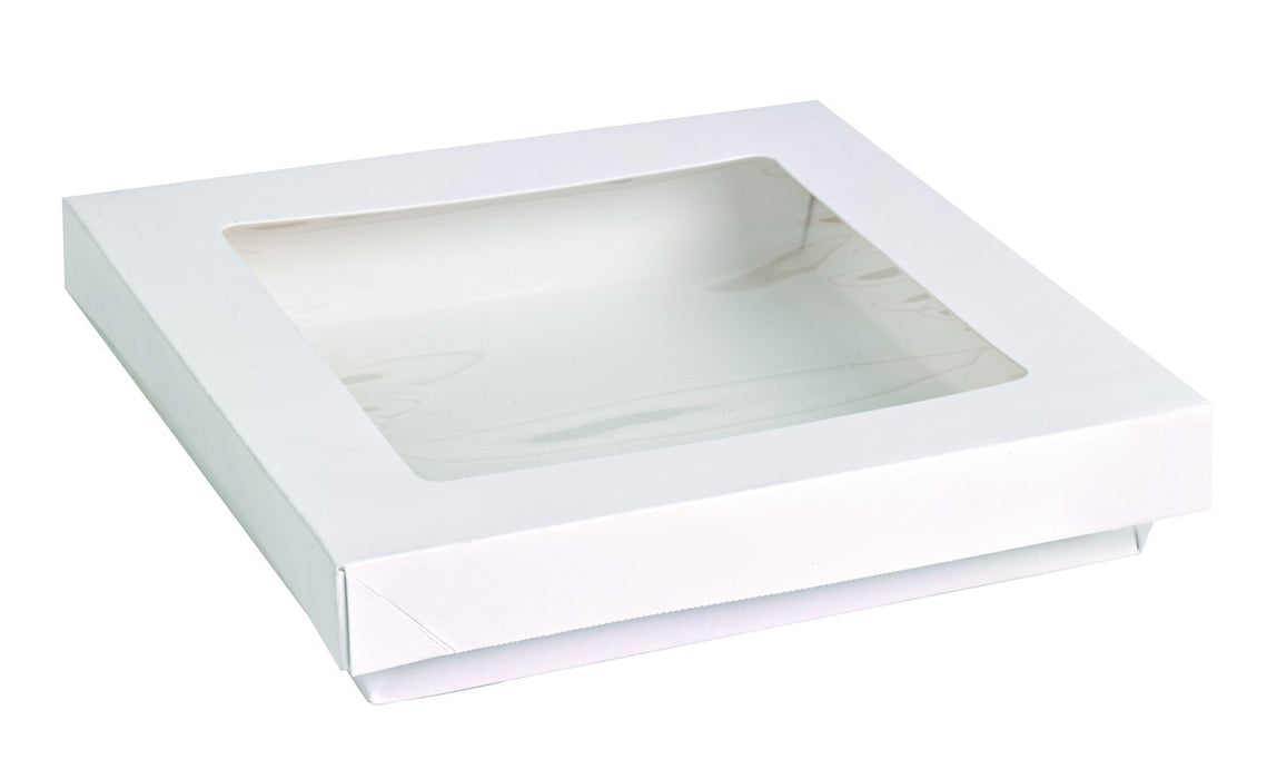 Caja cuadrada de cartón blanco con tapa ventana KRAY 1450ml 205x205mm A40mm - 50Uds