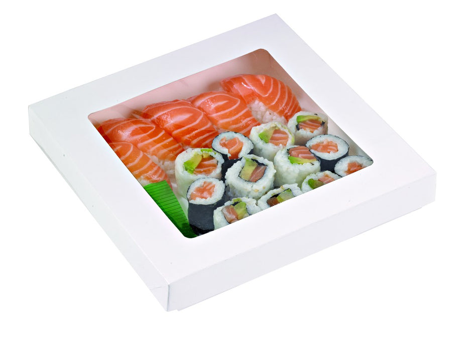 Caja cuadrada de cartón blanco con tapa ventana KRAY 1450ml 205x205mm A40mm - 50Uds