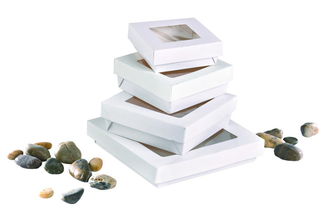 Caja cuadrada de cartón blanco con tapa ventana KRAY 1450ml 205x205mm A40mm - 50Uds