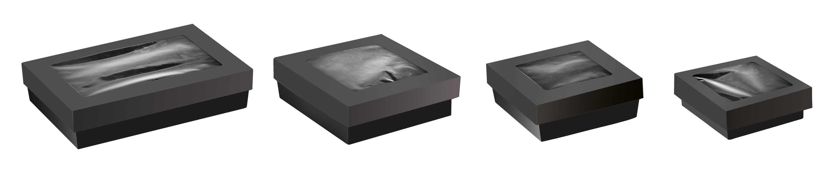 Caja cuadrada de cartón negro con tapa ventana KRAY 700ml 135x135mm A50mm - 25Uds