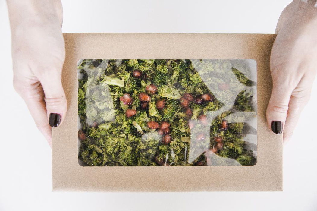 Caja cuadrada de cartón marrón con tapa ventana KRAY 200ml 85x85mm A40mm - 25Uds