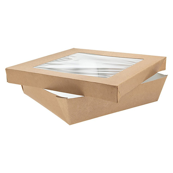 Caja cuadrada de cartón marrón con tapa ventana KRAY 1 550ml 205x205mm A50mm - 50Uds