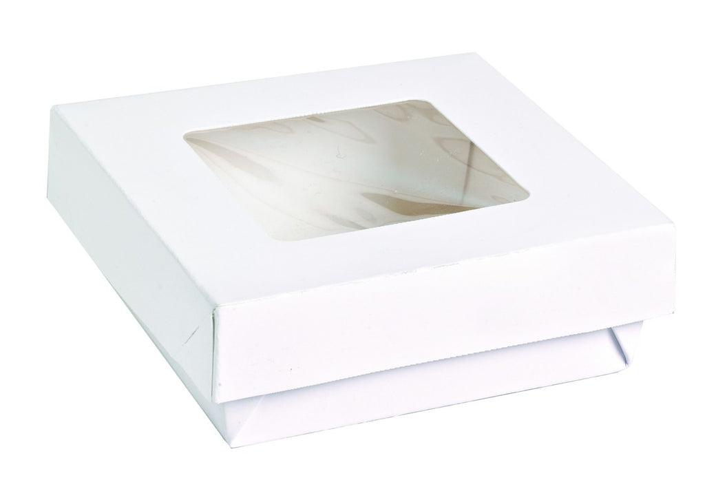 Caja cuadrada de cartón blanco con tapa ventana KRAY 350ml 115x115mm A40mm - 25Uds