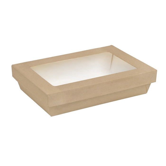 Caja rectangular de cartón marrón con tapa ventana KRAY 1500ml 225x155mm A53mm - 50Uds