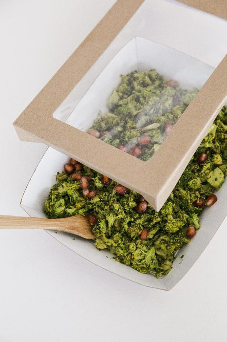 Caja rectangular de cartón marrón con tapa ventana KRAY 1500ml 225x155mm A53mm - 50Uds