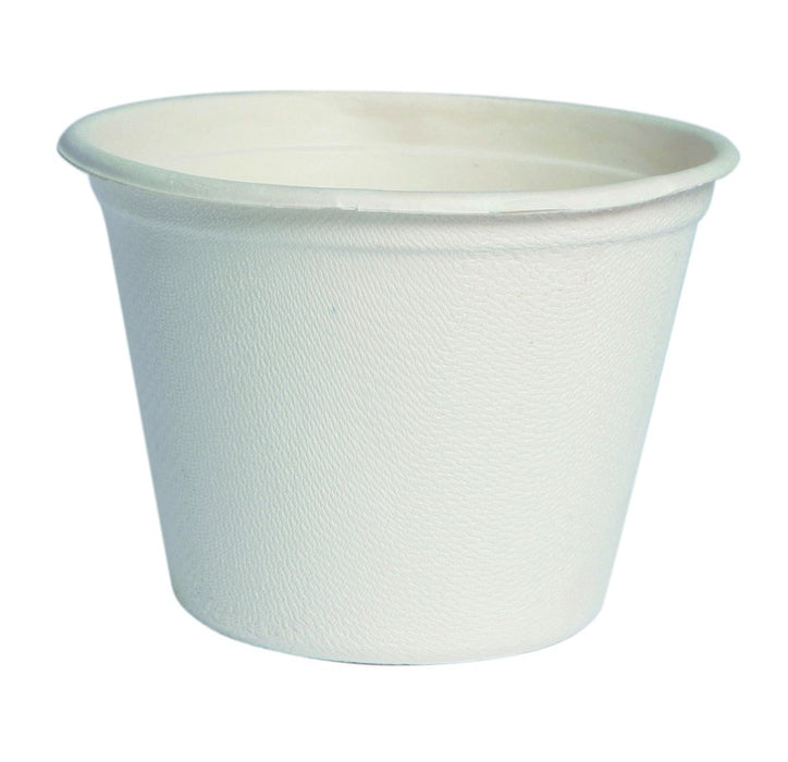 Vaso de postre blanco elaborado con pulpa de caña de azúcar 133ml A53mm - 50Uds