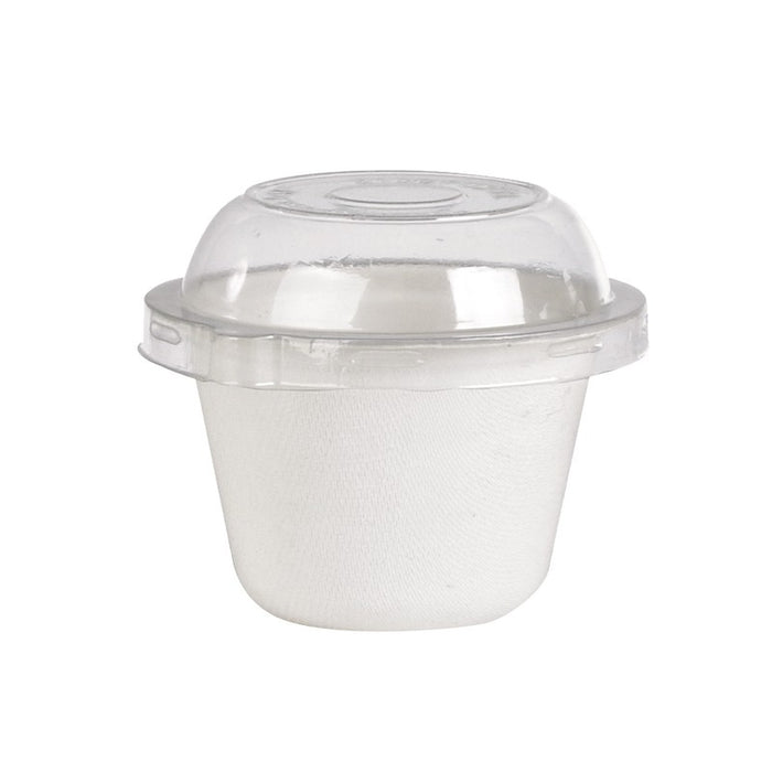 Vaso de postre blanco elaborado con pulpa de caña de azúcar 133ml A53mm - 50Uds
