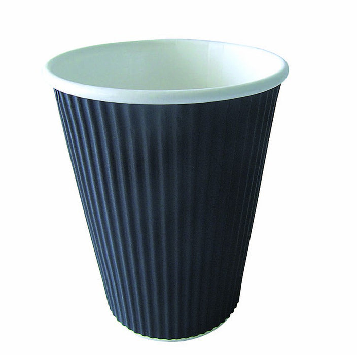 Vaso Rippley de cartón corrugado negro de doble pared 340ml A107mm - 25Uds