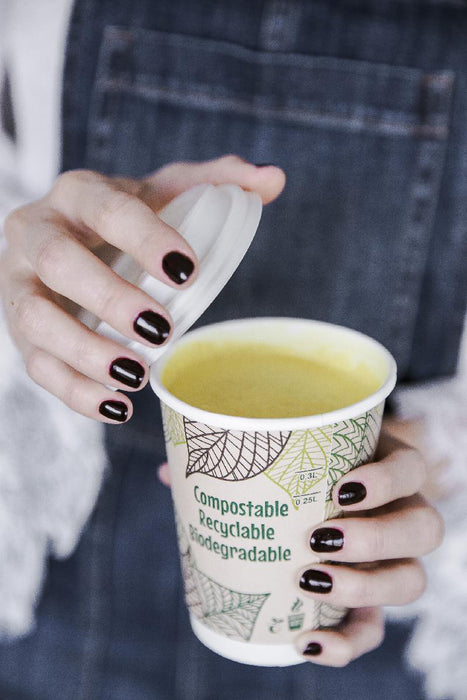 Vaso de cartón kraft con decoración de hojas de doble pared con laminado PLA 230ml A90mm - 25Uds