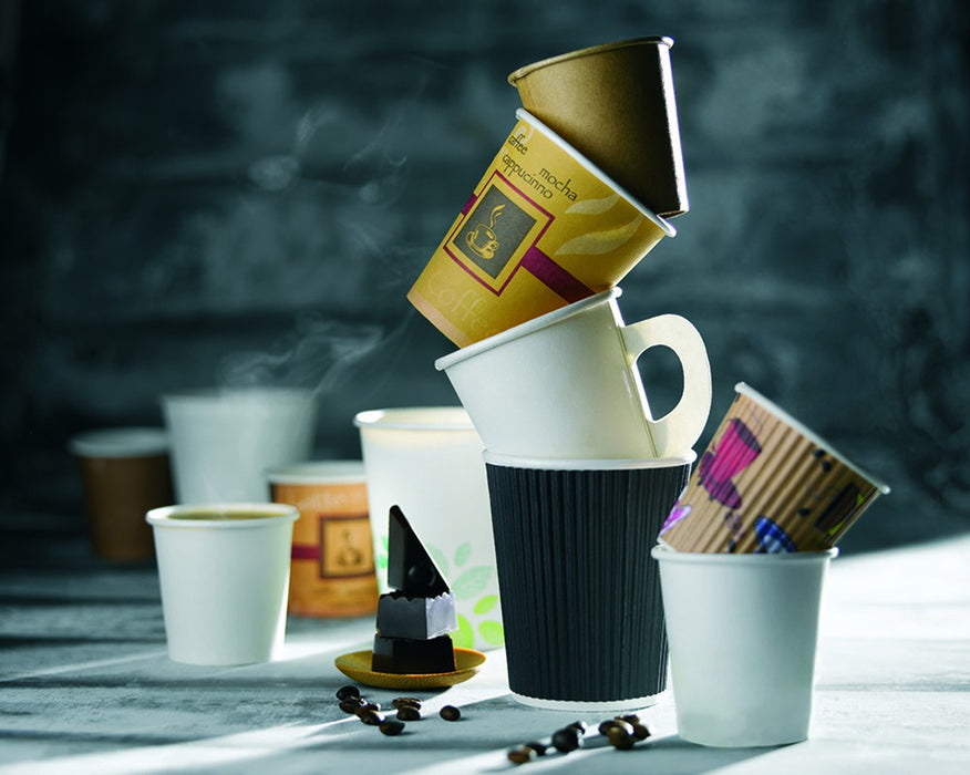 Vaso de cartón kraft con decoración de hojas de doble pared con laminado PLA 120ml A60mm - 50Uds