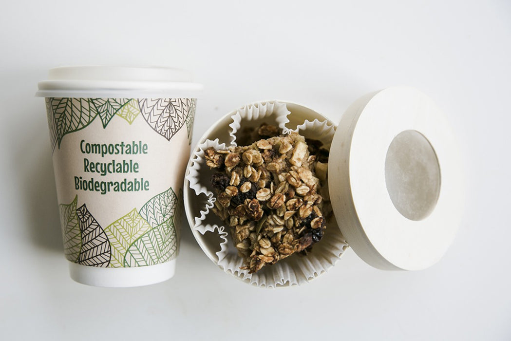 Vaso de cartón kraft con decoración de hojas de doble pared con laminado PLA 120ml A60mm - 50Uds