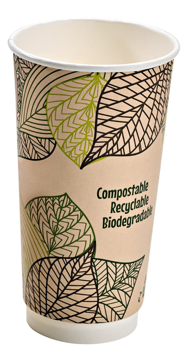 Vaso de cartón kraft con decoración de hojas de doble pared con laminación PLA 590ml A159mm - 25Uds