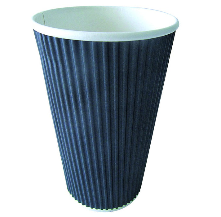 Vaso Rippley de cartón corrugado negro de doble pared 450ml A136mm - 25Uds