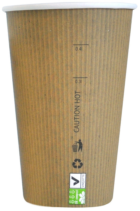 Vaso Nature Cup de cartón kraft estriado 450ml A132mm - 50Uds