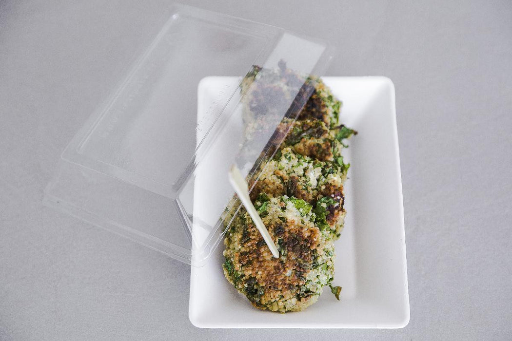 Tapa cúpula rectangular blanca en pulpa de caña 410x280mm A37mm - 25Uds