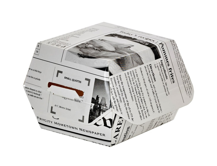 Caja de cartón blanco para hamburguesas diseño News 75x75mm A50mm - 50Uds