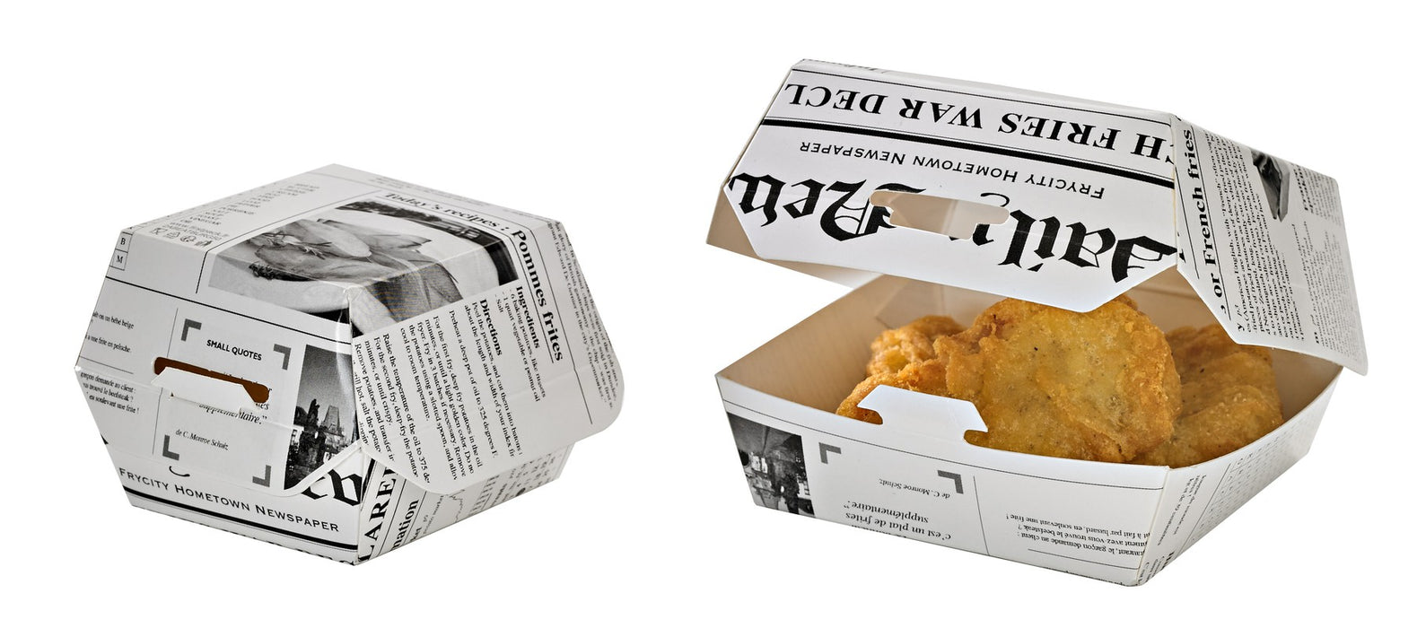 Caja de cartón blanco para hamburguesas diseño News 75x75mm A50mm - 50Uds