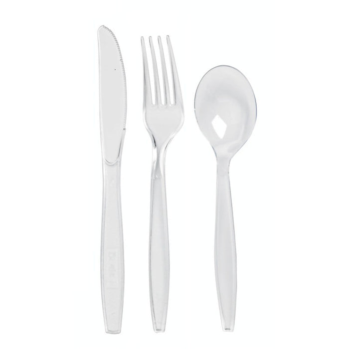 Kit 4/1 cubiertos Transparentes: Cuchillo, tenedor, cuchara, servilleta 192x45mm - 250Uds