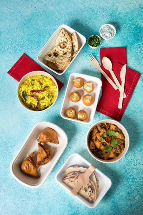 Kit cubiertos de madera 4/1: Cuchillo, tenedor, cuchara grande, servilleta con funda kraft A165mm - 50Uds