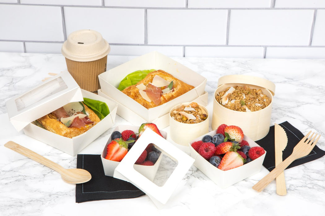 Kit cubiertos de madera 4/1: Cuchillo, tenedor, cuchara grande, servilleta con funda kraft A165mm - 50Uds