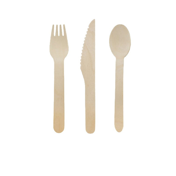 Kit cubiertos de madera 3/1: Cuchillo, tenedor, cuchara con funda kraft A165mm - 50Uds