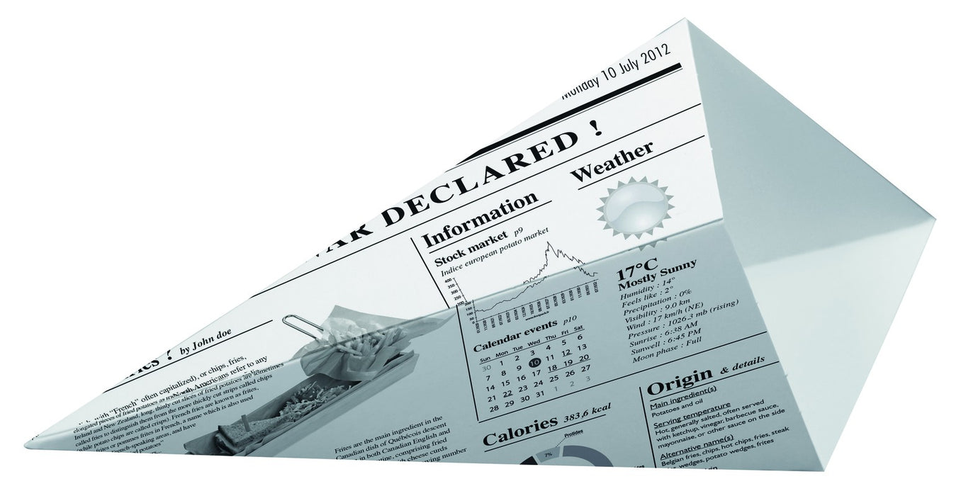 Cono de cartón blanco con diseño periódico 430ml 195x160mm - 125Uds