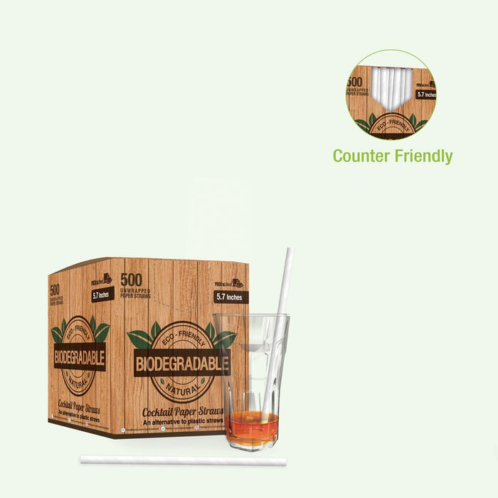 Pajita de cóctel de papel blanco A145mm - 500Uds