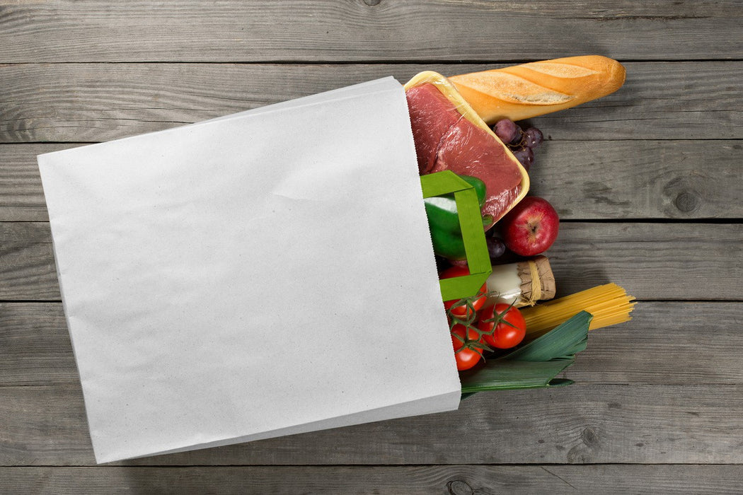 Bolsa de papel blanca reciclada blanca con asas verdes 260x170mm A280mm - 250Uds