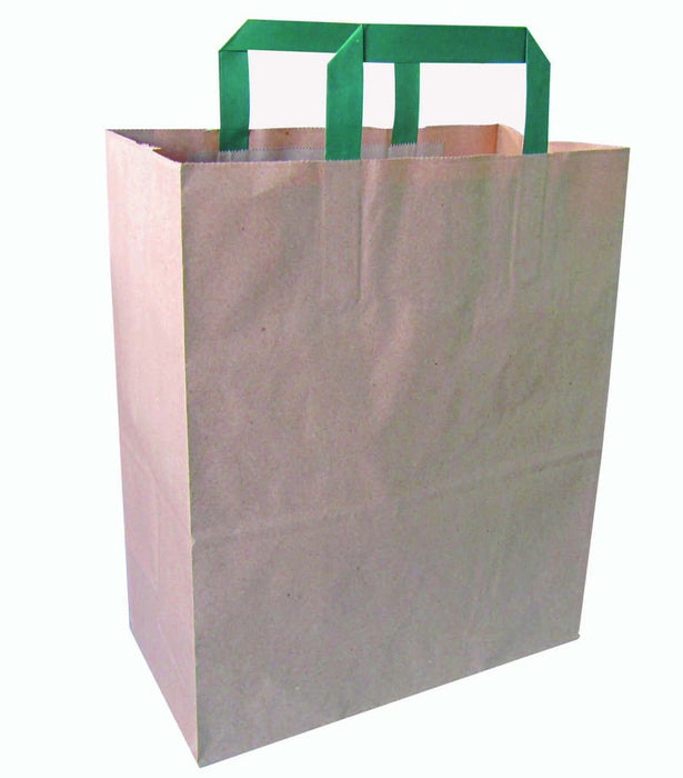 Bolsa de papel kraft reciclada blanca con asas verdes 260x170mm A280mm - 250Uds