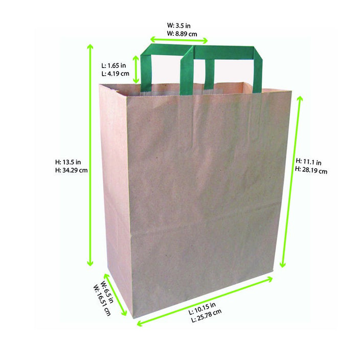 Bolsa de papel kraft reciclada blanca con asas verdes 260x170mm A280mm - 250Uds