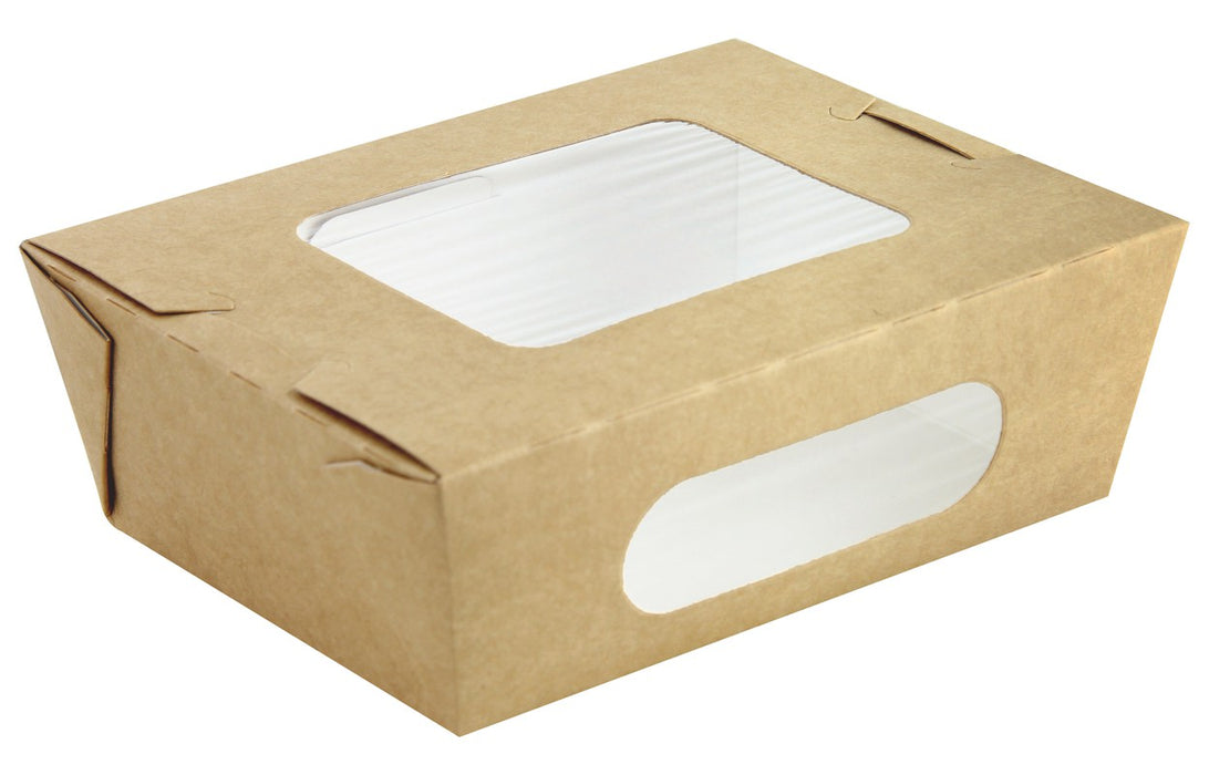 Ensaladera de cartón kraft con ventana 850ml 155x118mm A53mm - 50Uds