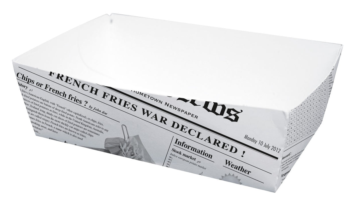 Bandeja de cartón blanco con diseño periódico 850ml 150x90mm A50mm - 100Uds