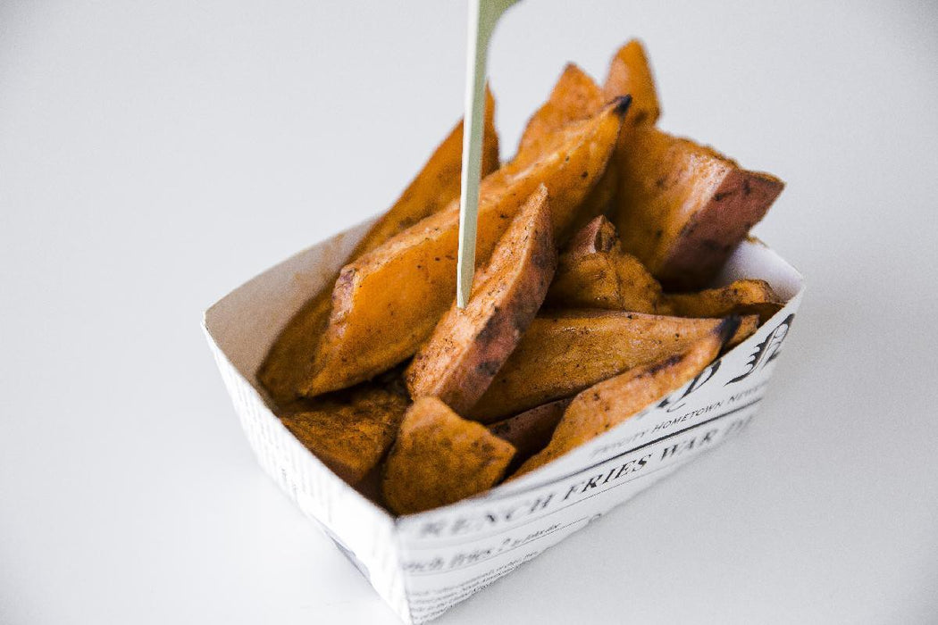 Bandeja de cartón blanco con diseño periódico 440ml 80x110mm A40mm - 250Uds