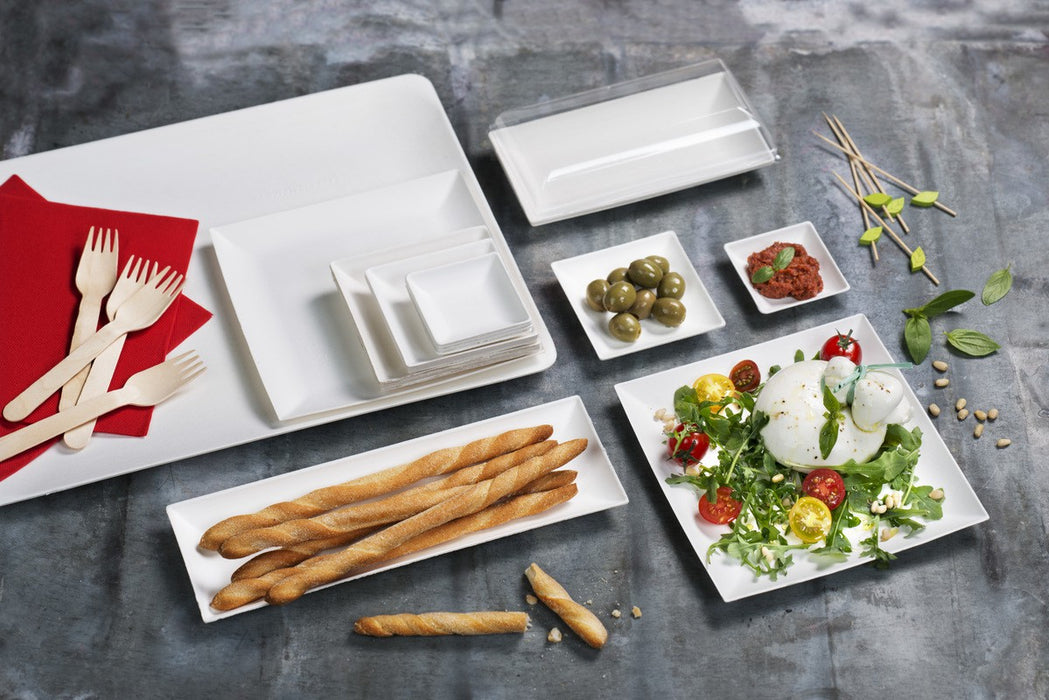 Mini plato cuadrado de pulpa blanco 65x65mm - 300Uds