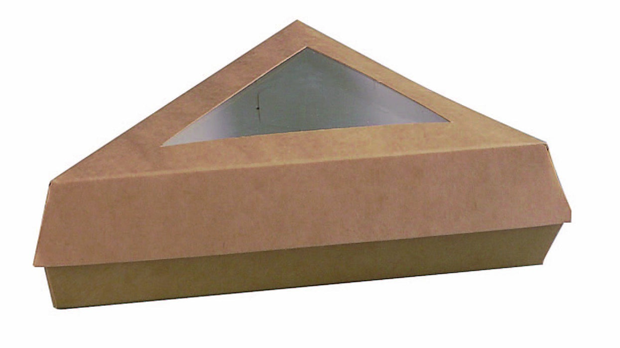 Caja triángular de cartón kraft con tapa ventana 155x130mm A45mm - 50Uds