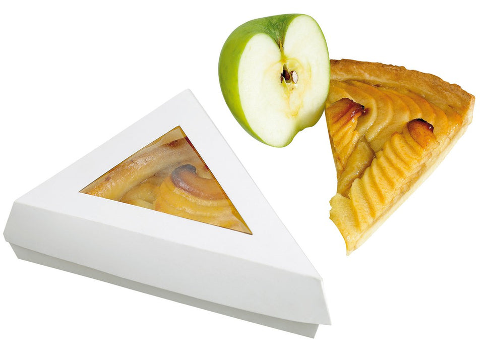 Caja triángular de blanco kraft con tapa ventana 155x130mm A45mm - 50Uds