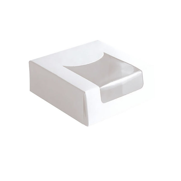 Caja pastelera blanca con tapa visagra con ventana 100x100mm A40mm - 420Uds