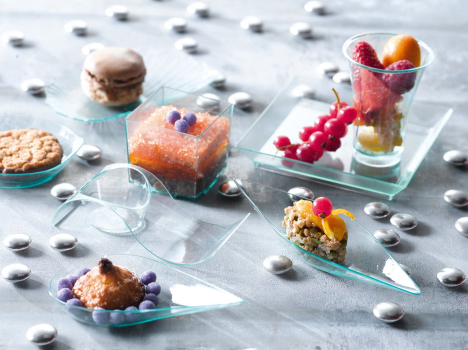 Mini plato para degustación verde forma onda GIZMO en PS 100x40mm A24mm - 50Uds