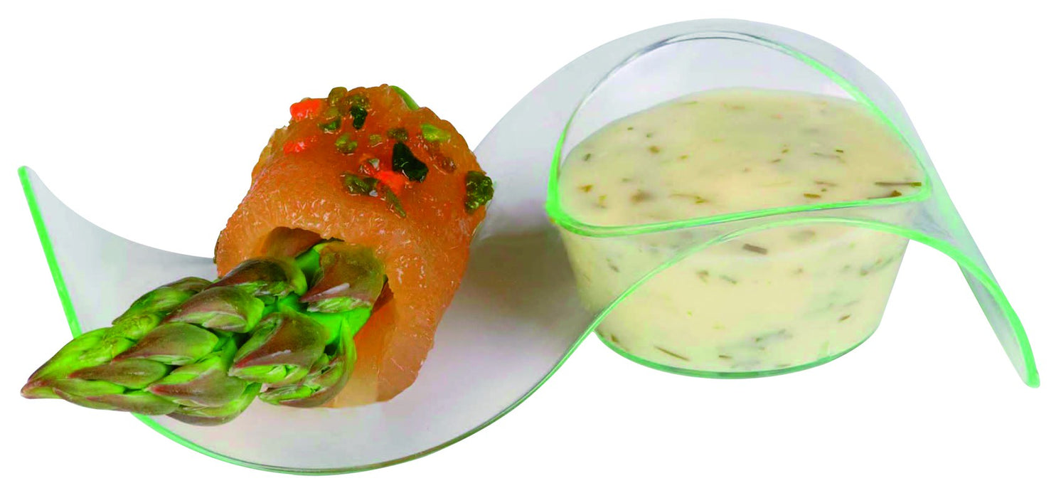 Mini plato para degustación verde forma onda GIZMO en PS 100x40mm A24mm - 50Uds