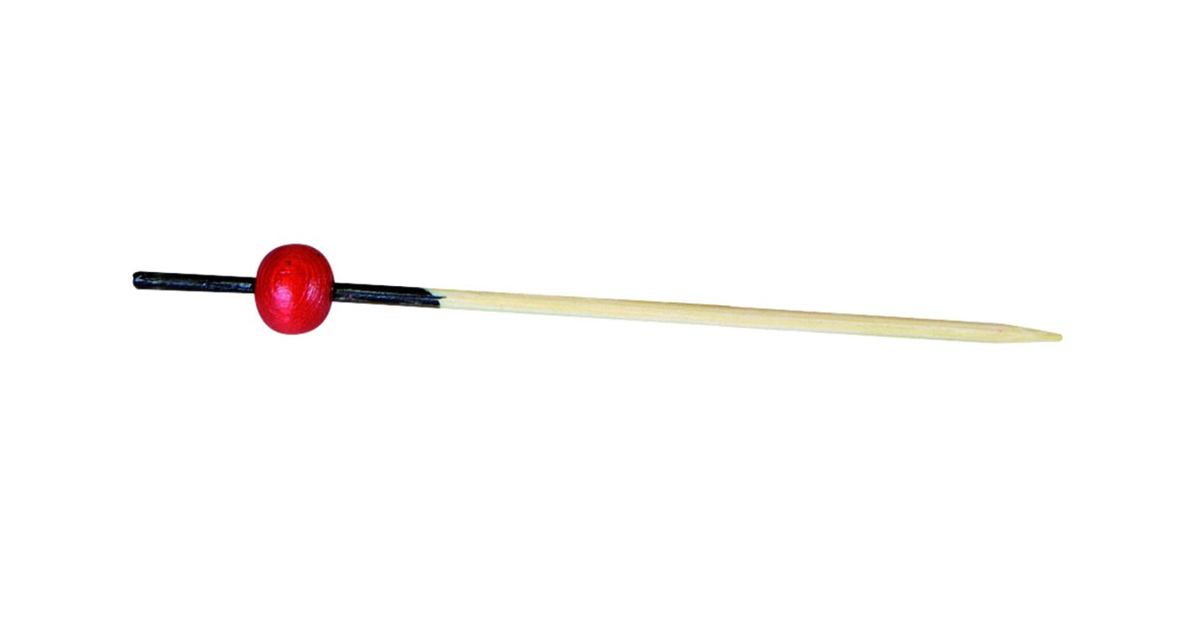 Pincho de bambú con decoración negra y bola roja 70mm - 100Uds