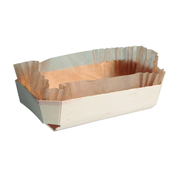 Molde de cocción rectangular exterior de madera y molde de papel interior 830ml 210x110mm A60mm - 20Uds