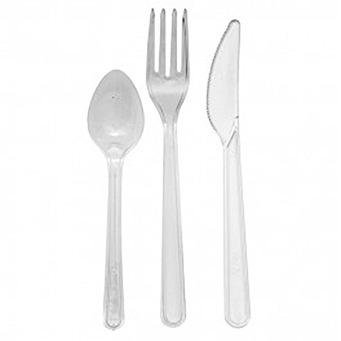 Kit 4/1 cubiertos: Lux transparente - Cuchillo, tenedor, cuchara, servilleta. 180mm - 50Uds