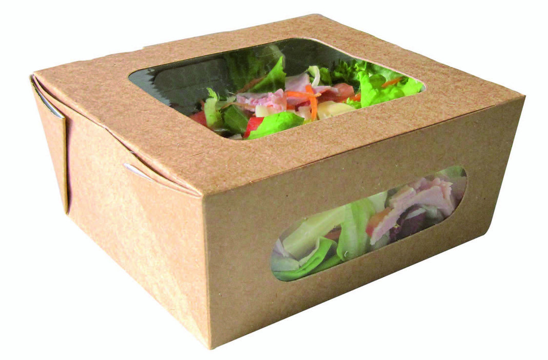 Ensaladera de cartón kraft con ventana doble PLA 1100ml 152x135mm A65mm - 50Uds